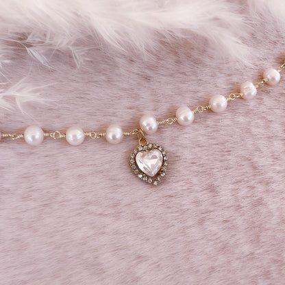 Crystal Heart Pearl Bracelet