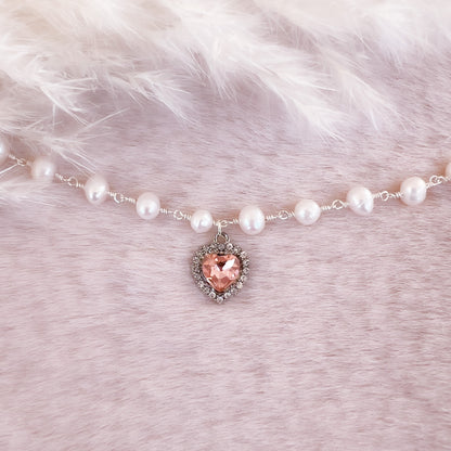 Crystal Heart Pearl Bracelet