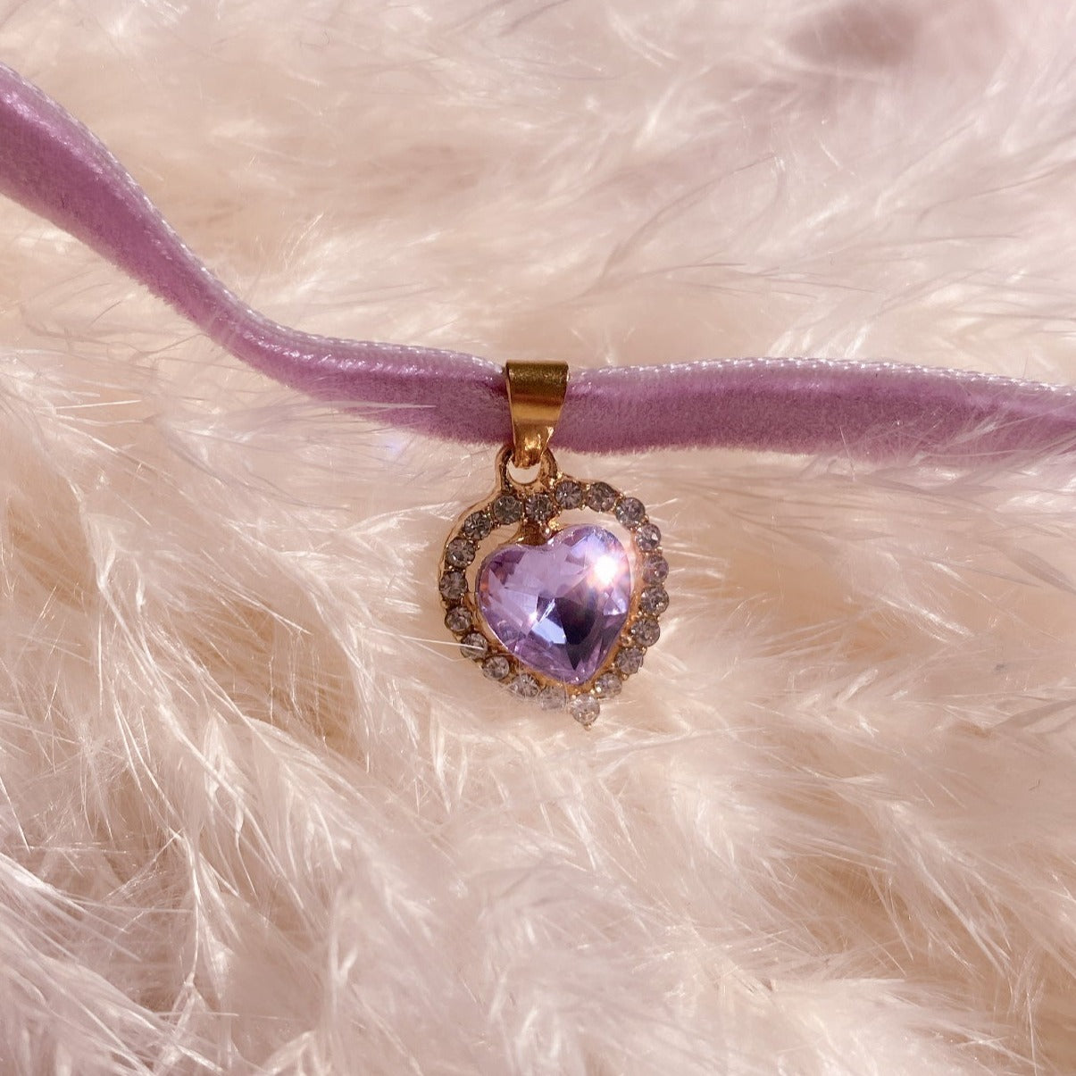 Precious Velvet Crystal Heart Choker