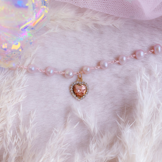 Rose Crystal Heart Pearl Choker