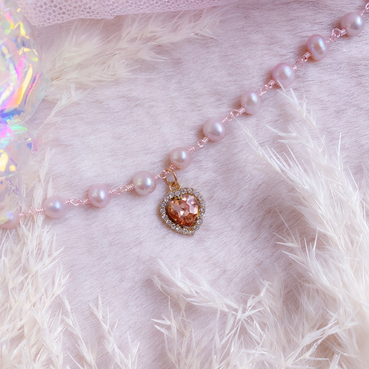 Rose Crystal Heart Pearl Choker