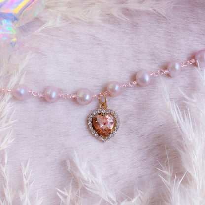 Rose Crystal Heart Pearl Choker