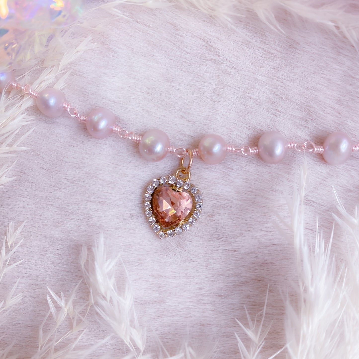 Rose Crystal Heart Pearl Choker