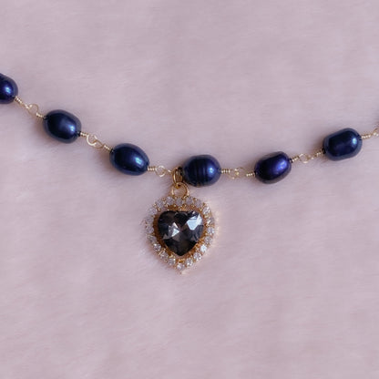 Crystal Heart Ebony Pearl Choker