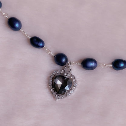 Crystal Heart Ebony Pearl Choker