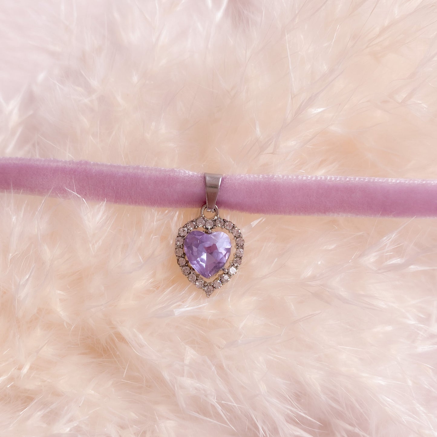 Precious Velvet Crystal Heart Choker