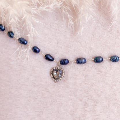 Crystal Heart Ebony Pearl Choker