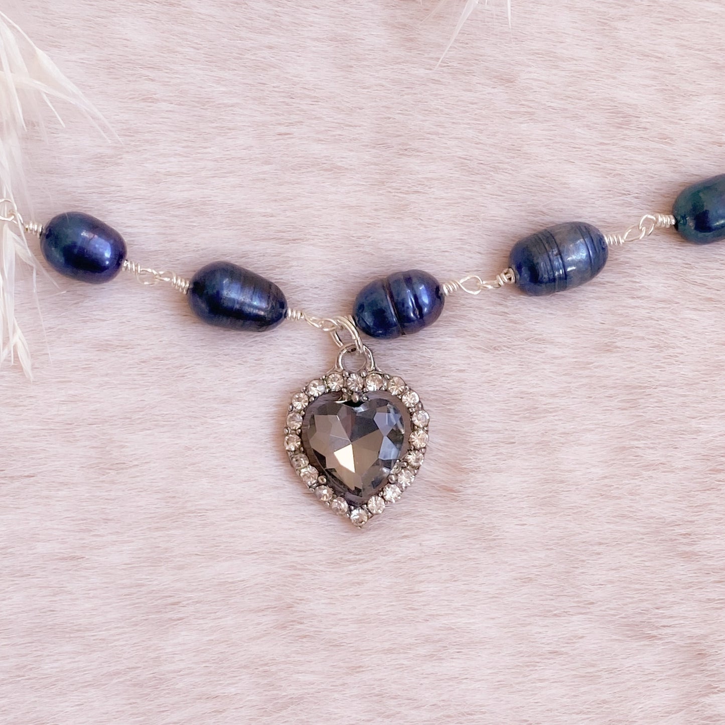 Crystal Heart Ebony Pearl Choker