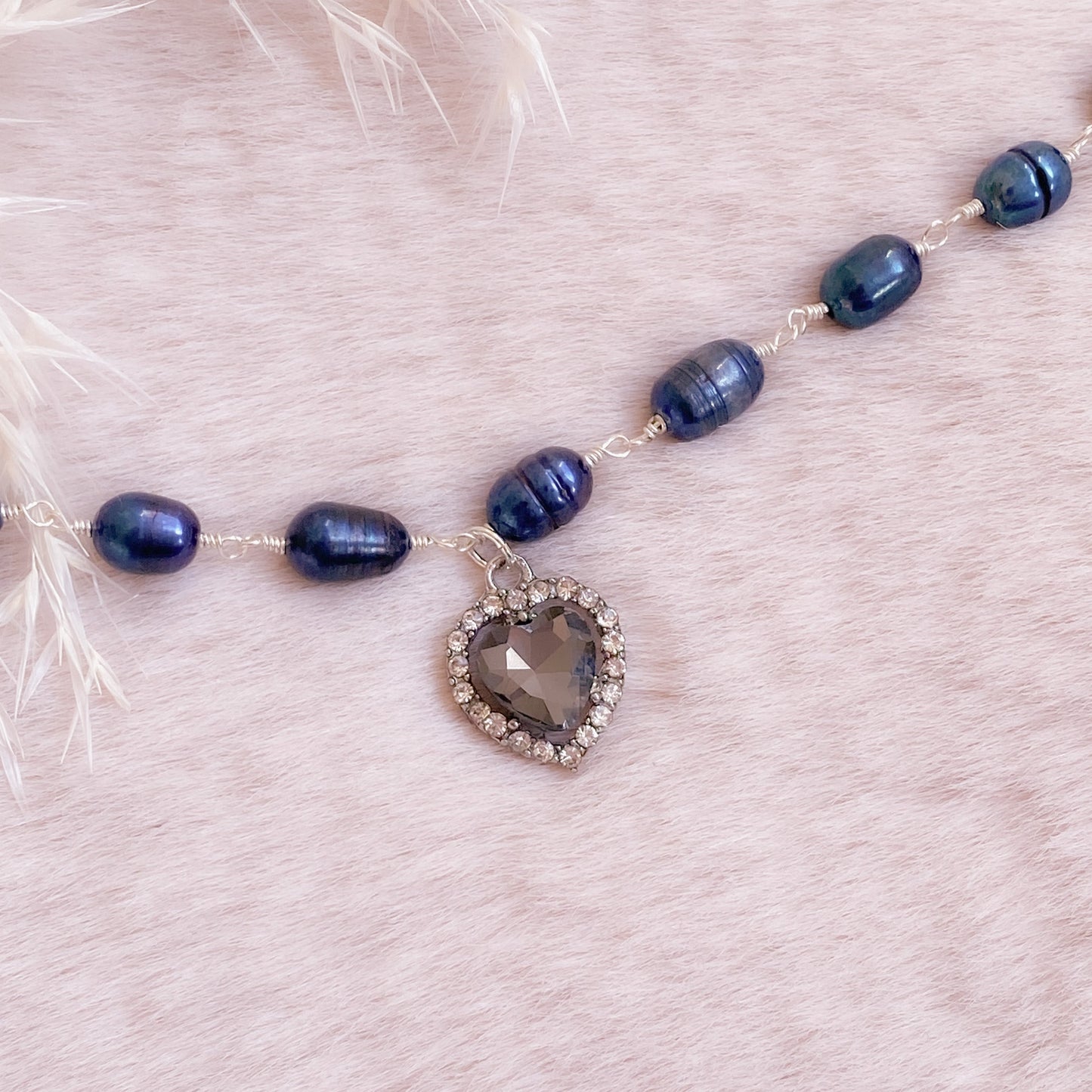 Crystal Heart Ebony Pearl Choker