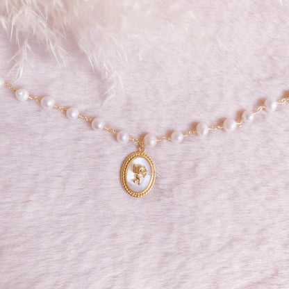 Cupid Medallion Pearl Choker