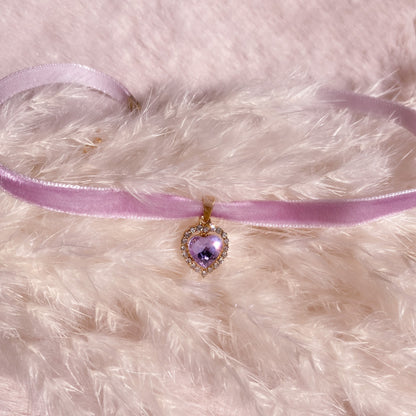 Precious Velvet Crystal Heart Choker