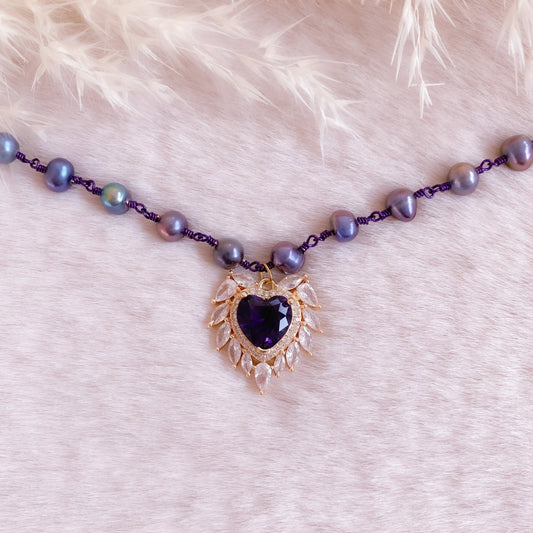Gothic Winged Heart Pearl Choker