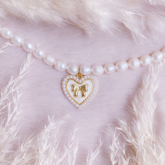 Coquette Heart Pearl Choker