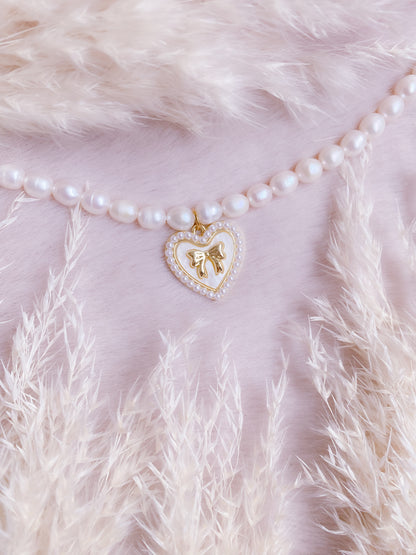 Coquette Heart Pearl Choker