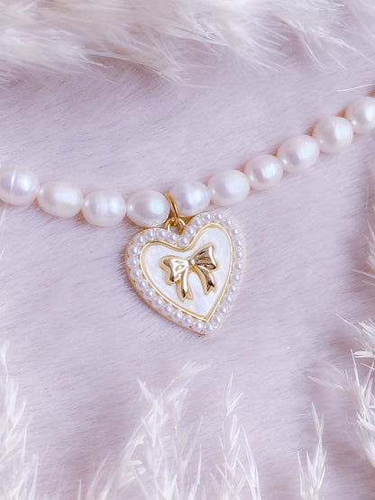 Coquette Heart Pearl Choker