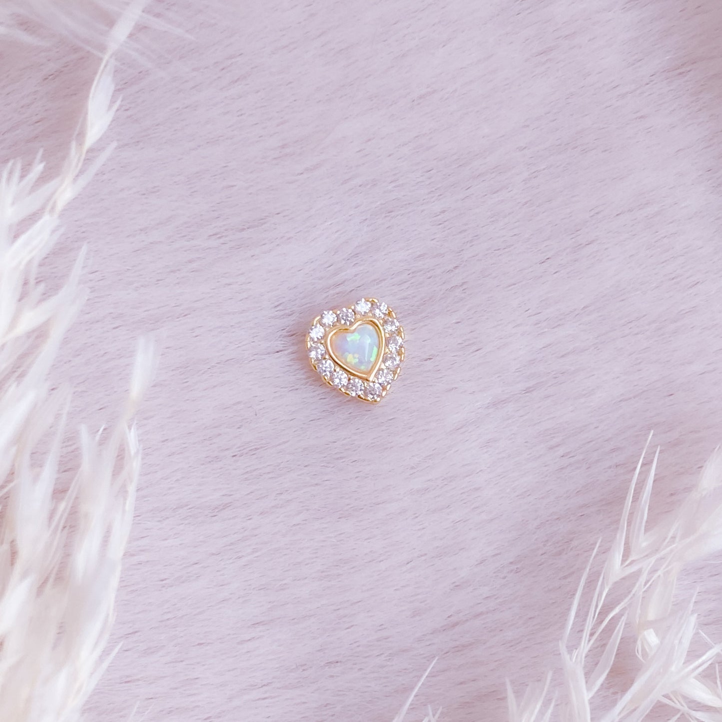 Opal Heart Tiny Stud