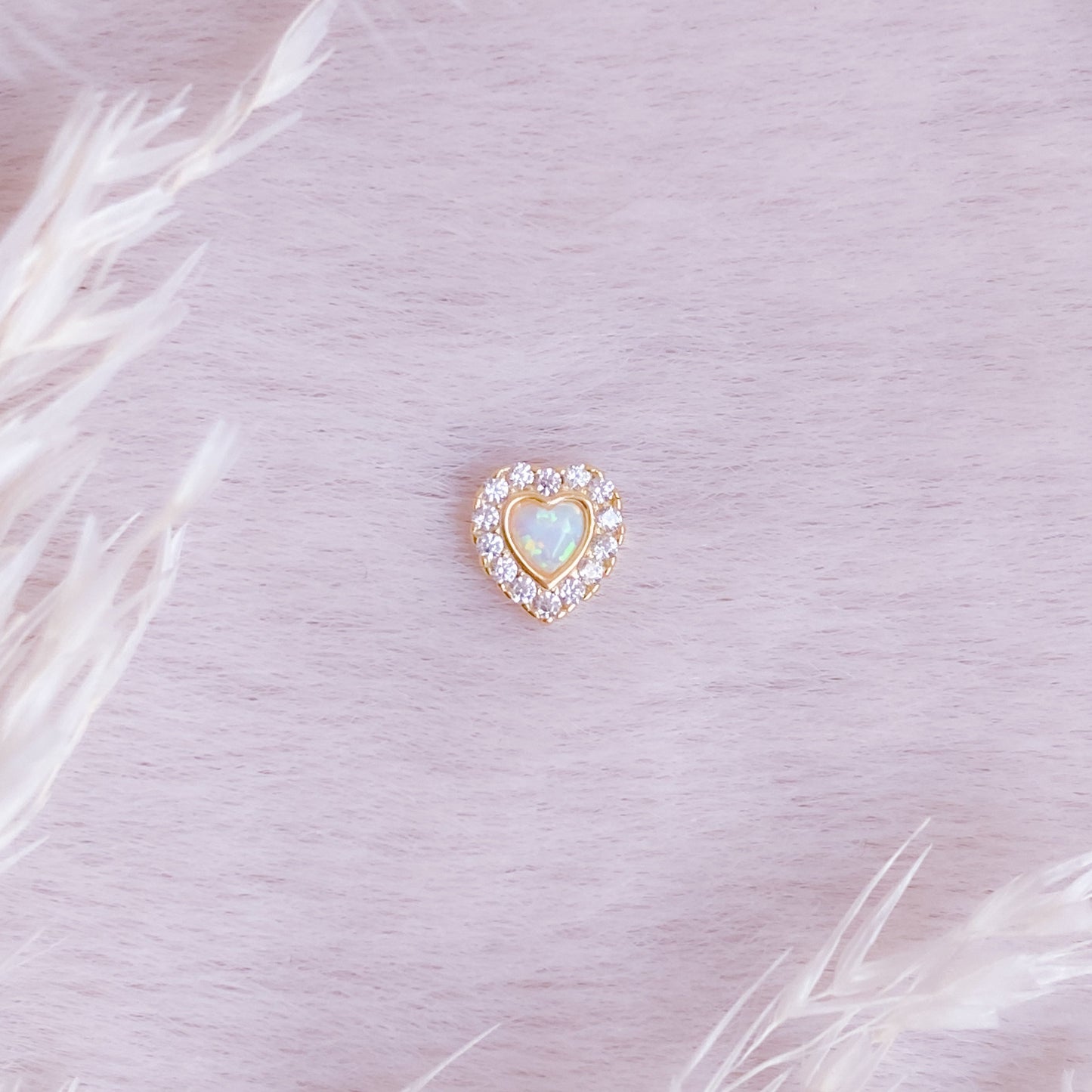 Opal Heart Tiny Stud