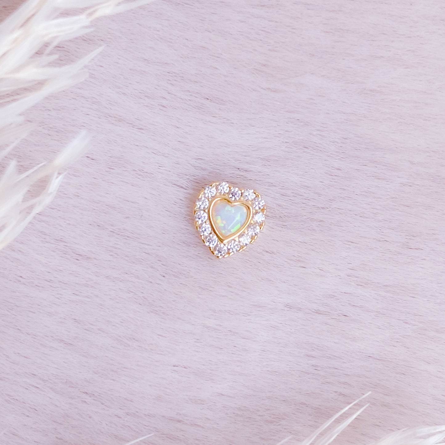 Opal Heart Tiny Stud