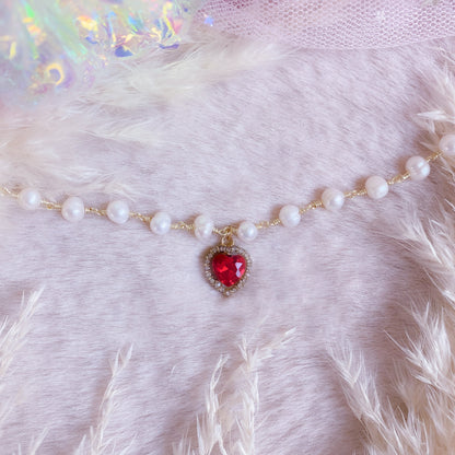 Crystal Heart Pearl Choker