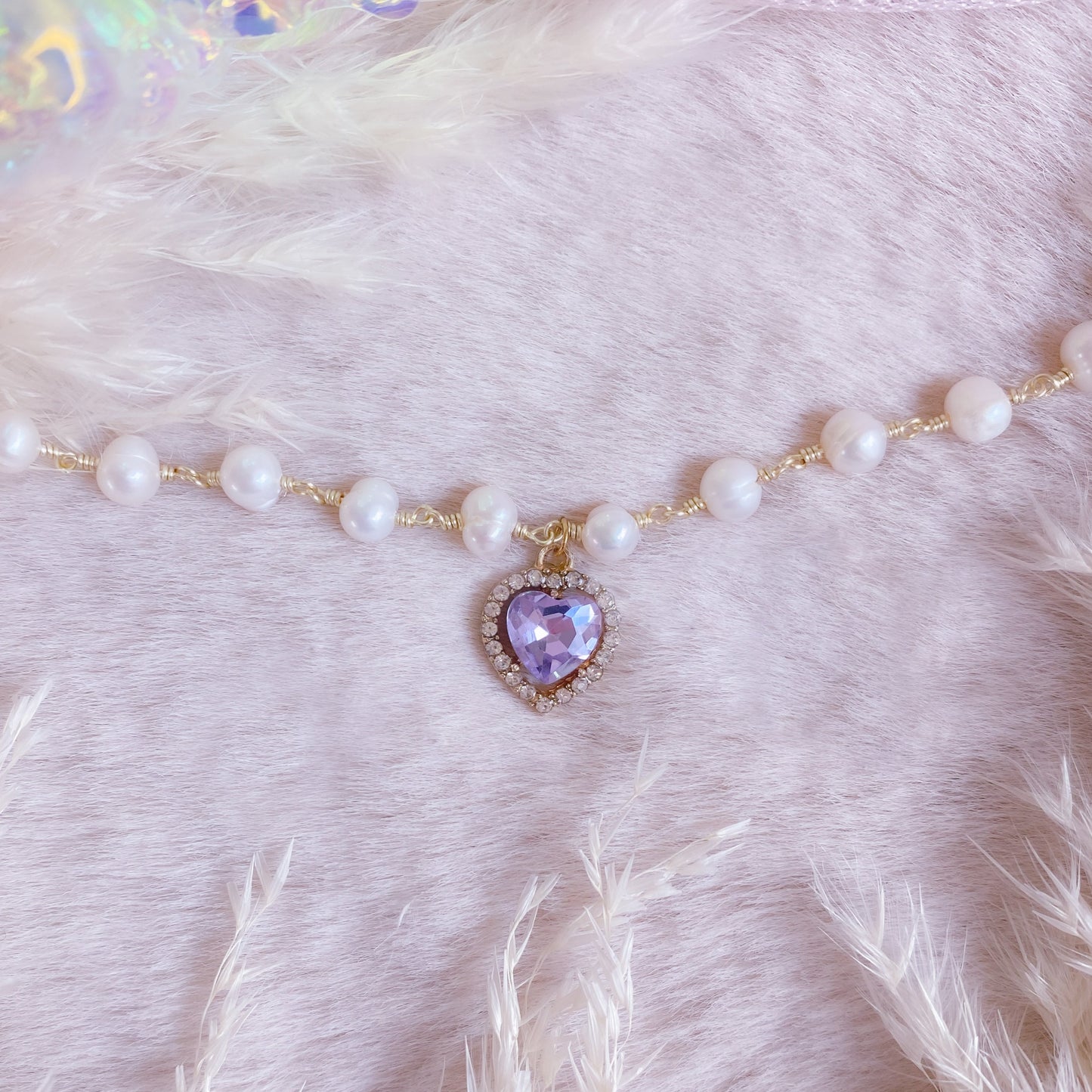 Crystal Heart Pearl Choker