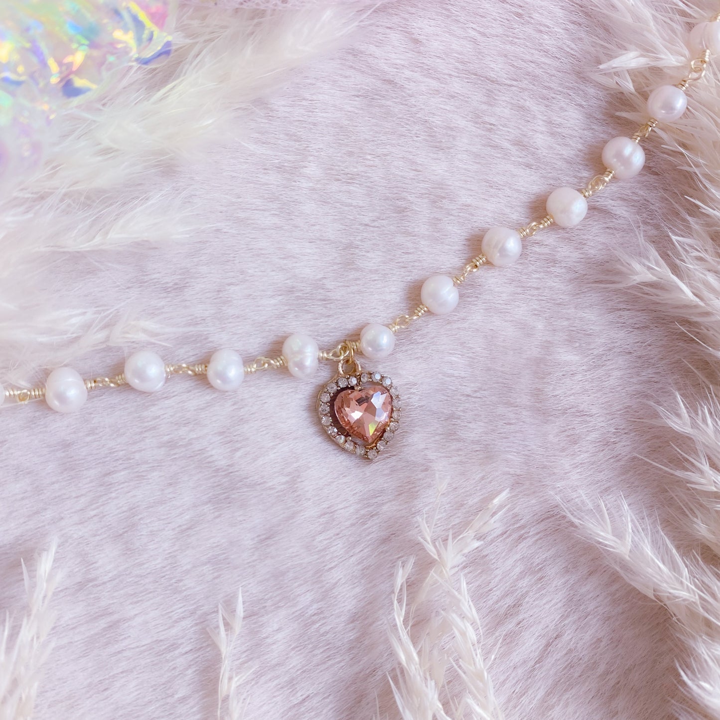 Crystal Heart Pearl Choker