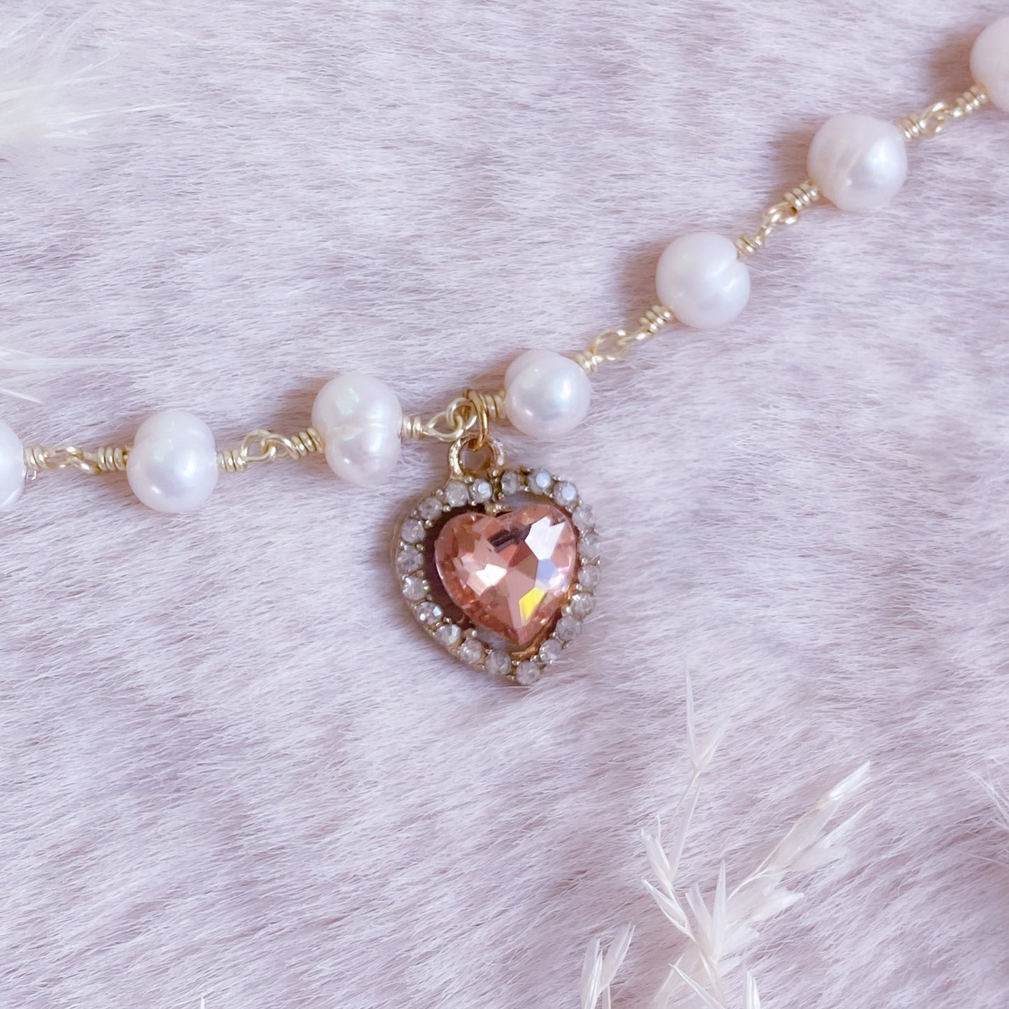 Crystal Heart Pearl Choker