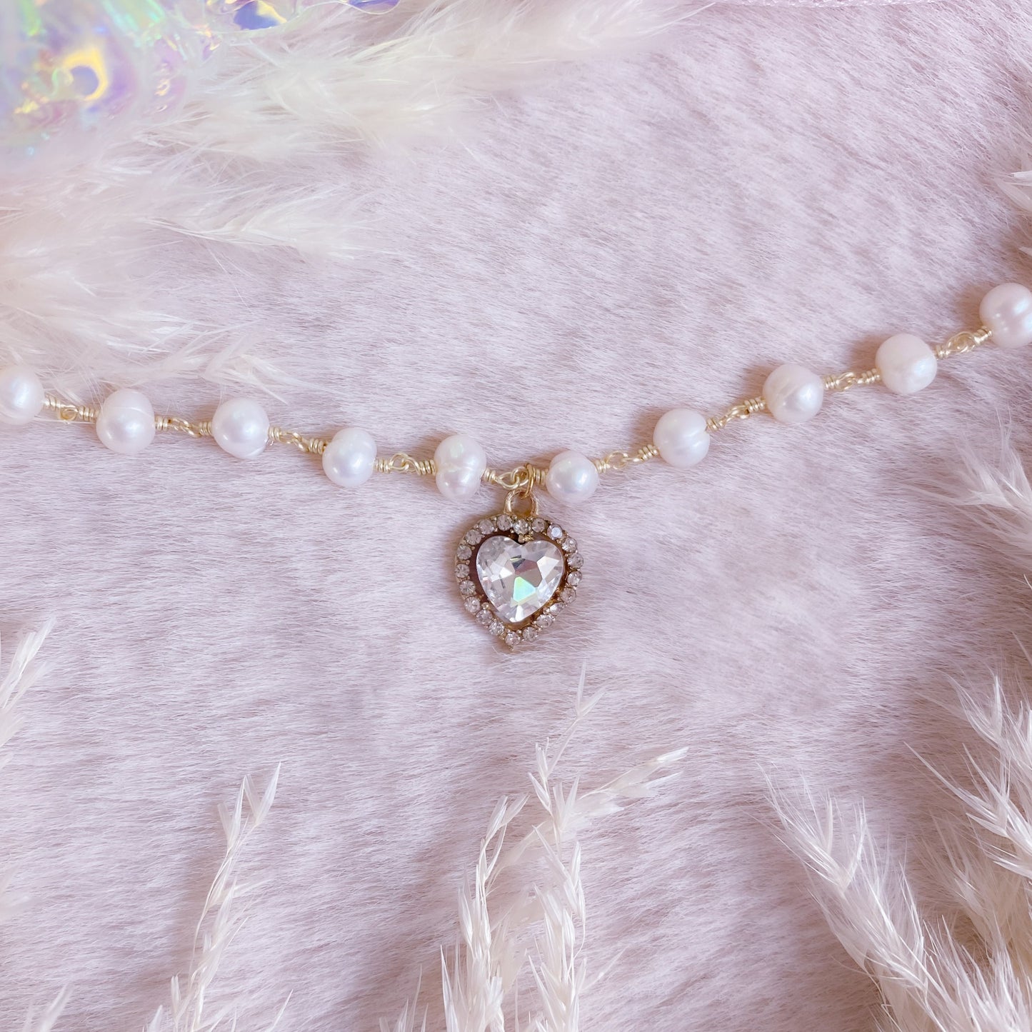 Crystal Heart Pearl Choker