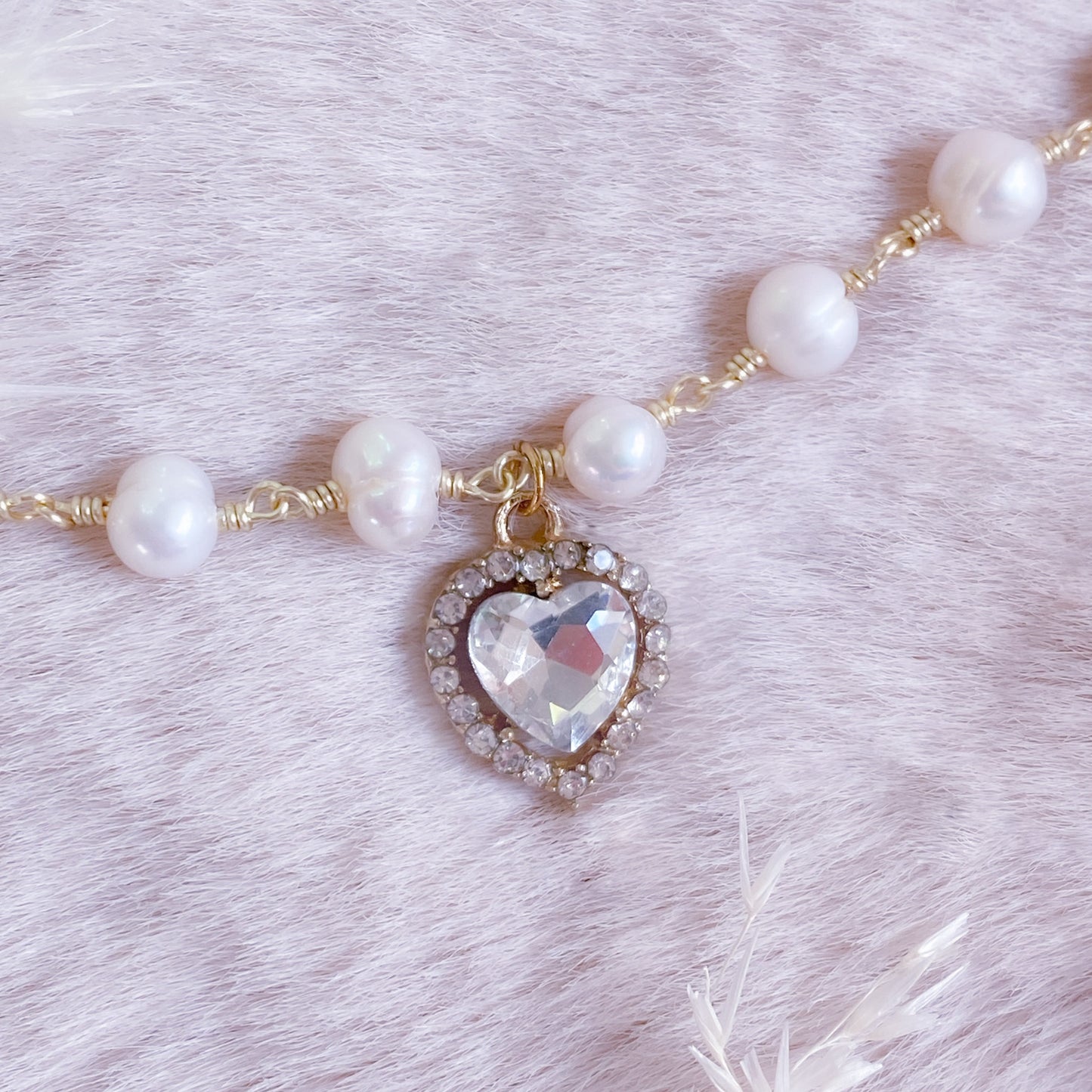 Crystal Heart Pearl Choker