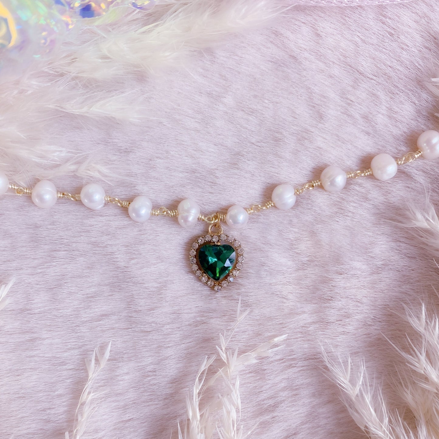 Crystal Heart Pearl Choker