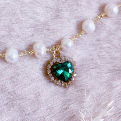 Crystal Heart Pearl Choker