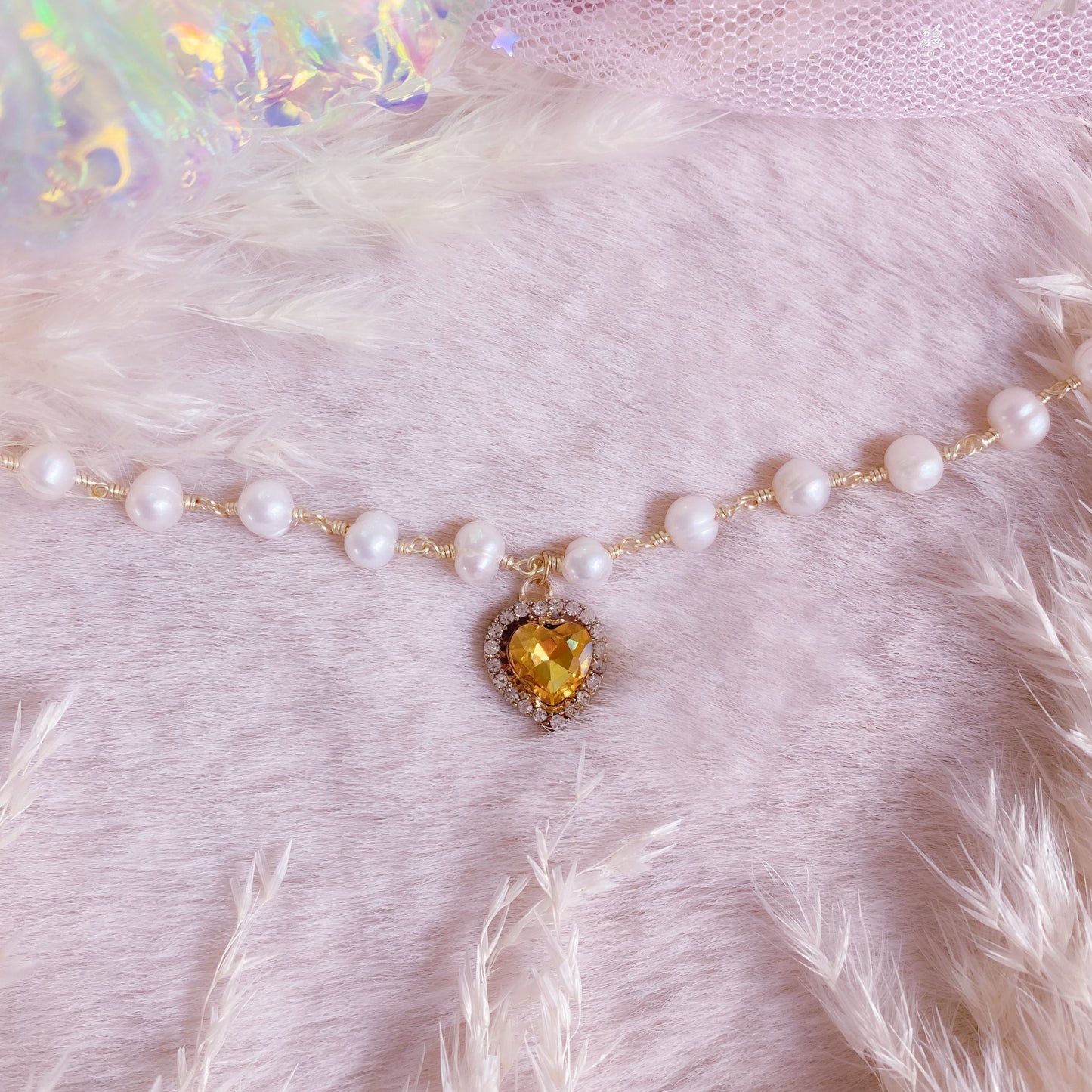 Crystal Heart Pearl Choker