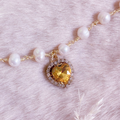 Crystal Heart Pearl Choker