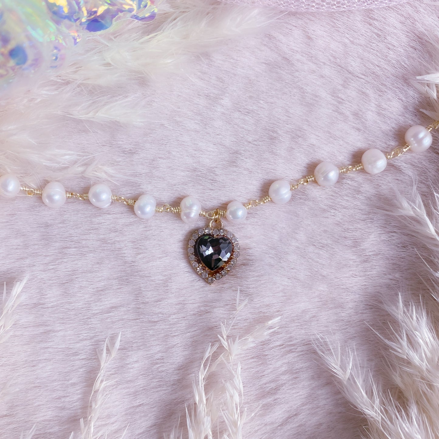 Crystal Heart Pearl Choker