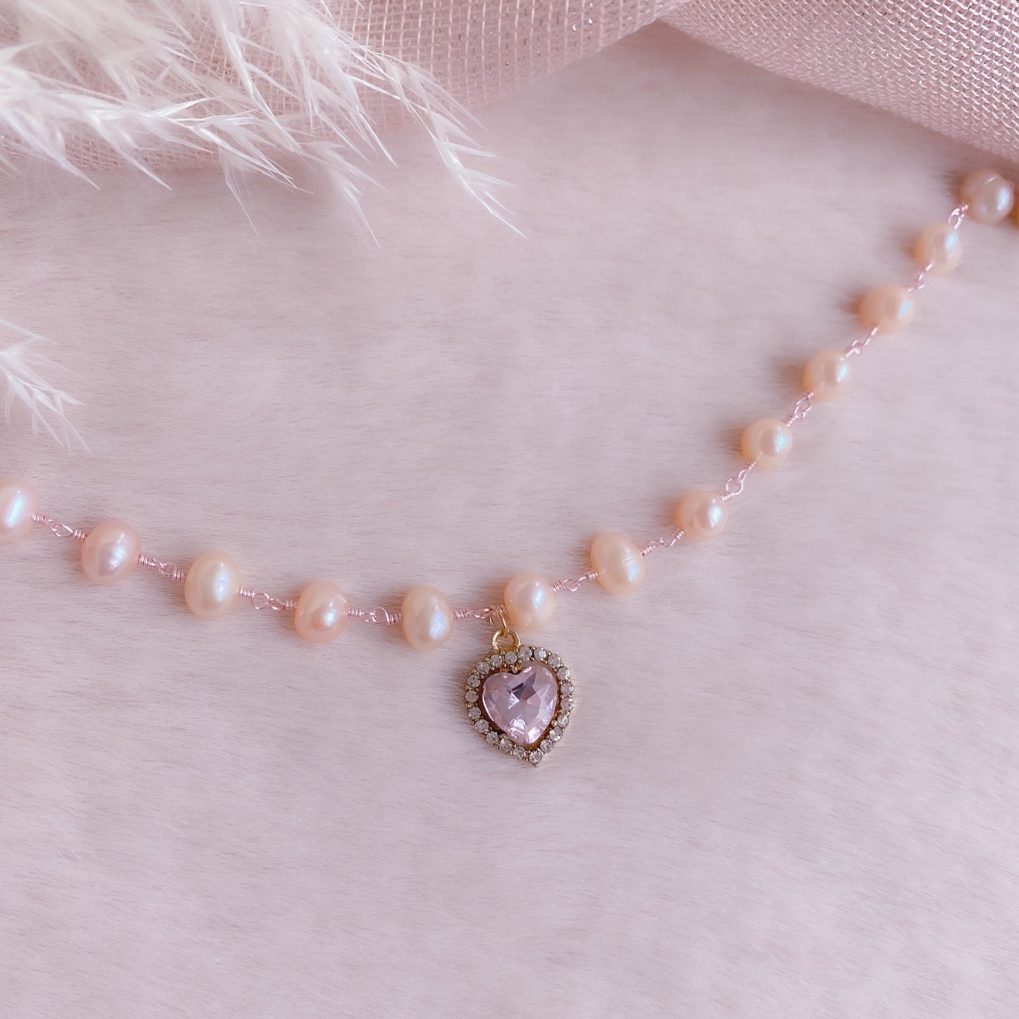 Rose Crystal Heart Pearl Choker