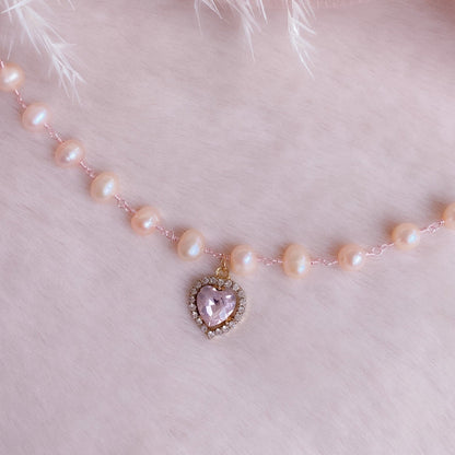 Rose Crystal Heart Pearl Choker