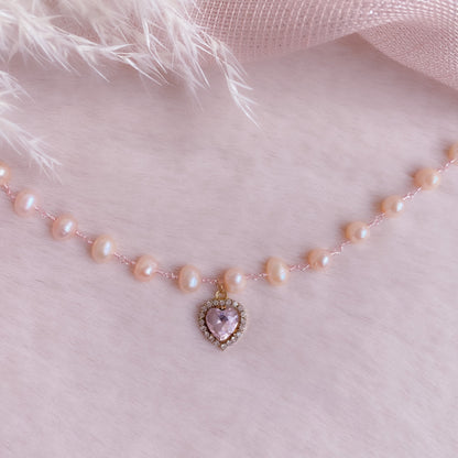 Rose Crystal Heart Pearl Choker