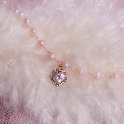 Rose Crystal Heart Pearl Choker