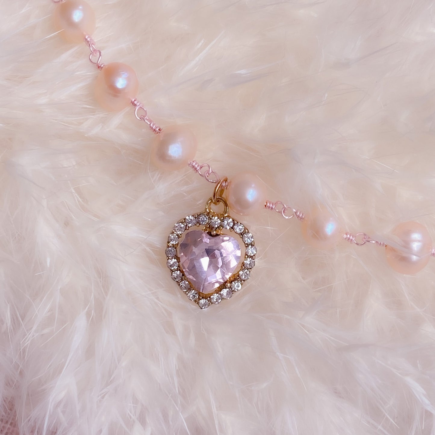 Rose Crystal Heart Pearl Choker