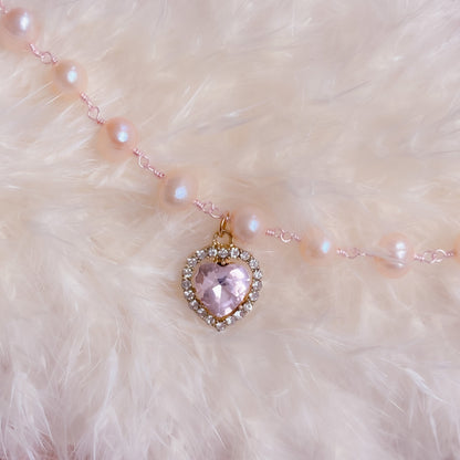 Rose Crystal Heart Pearl Choker