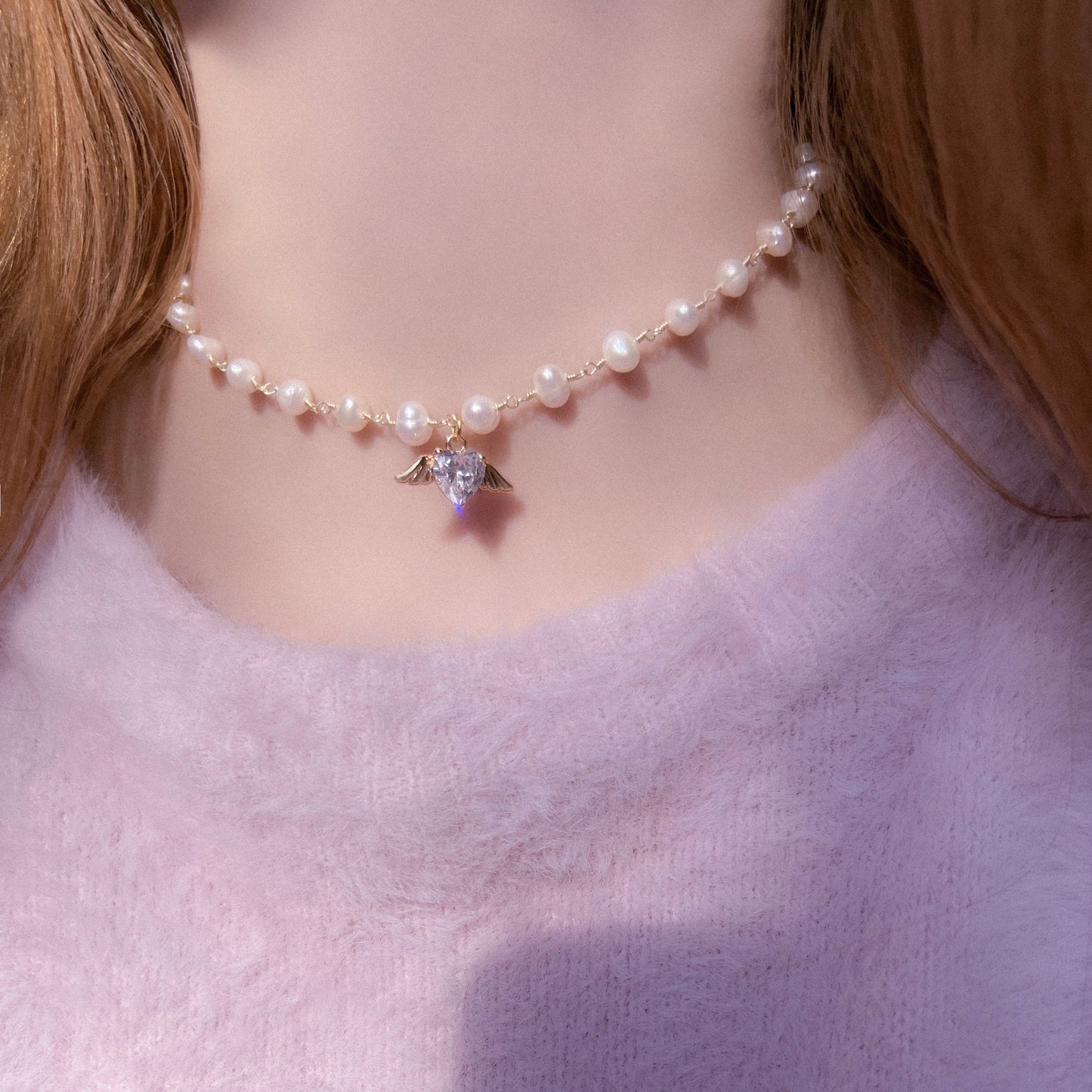 Winged Love Pearl Choker