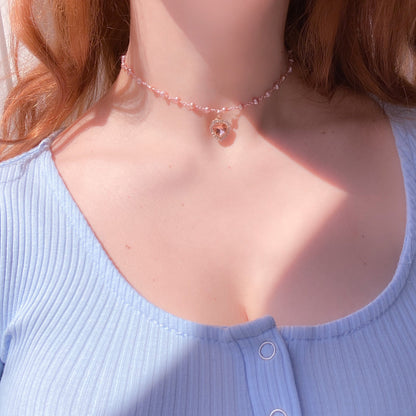 Rose Crystal Heart Pearl Choker