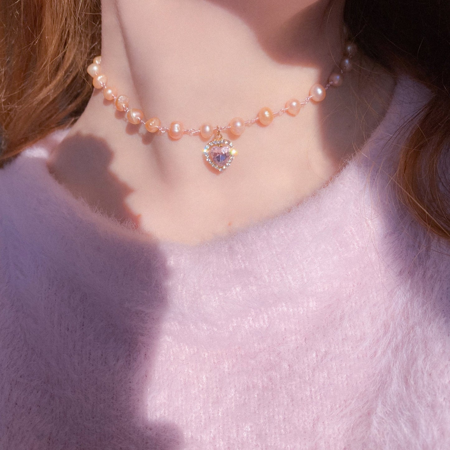 Rose Crystal Heart Pearl Choker