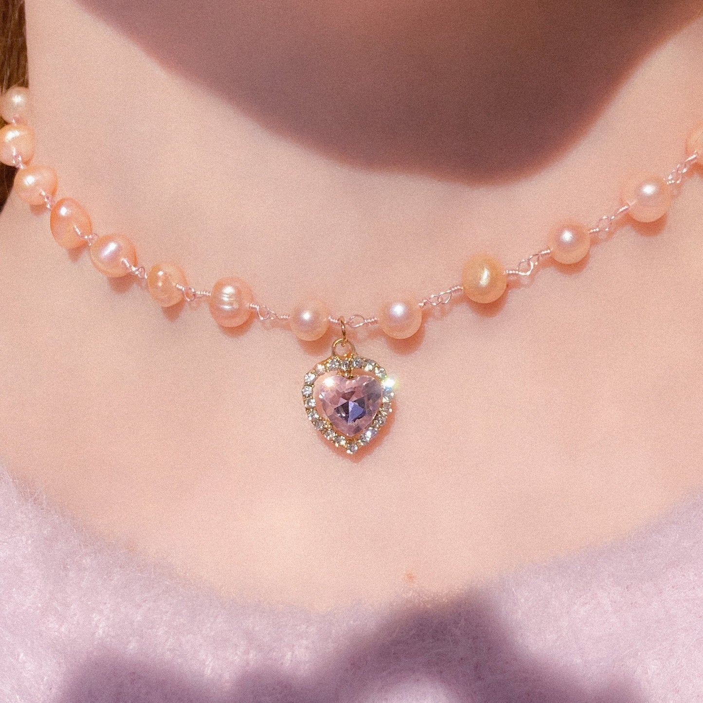 Rose Crystal Heart Pearl Choker