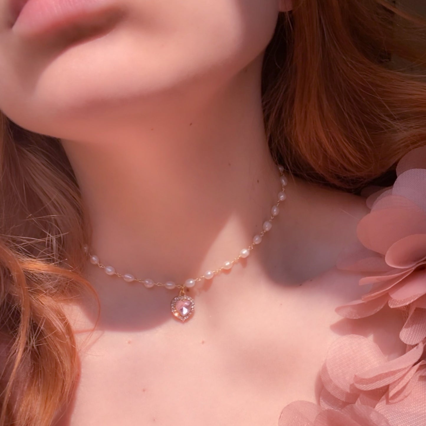 Crystal Heart Pearl Choker