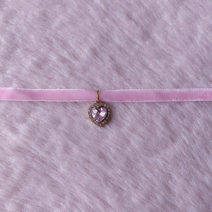 Precious Velvet Crystal Heart Choker